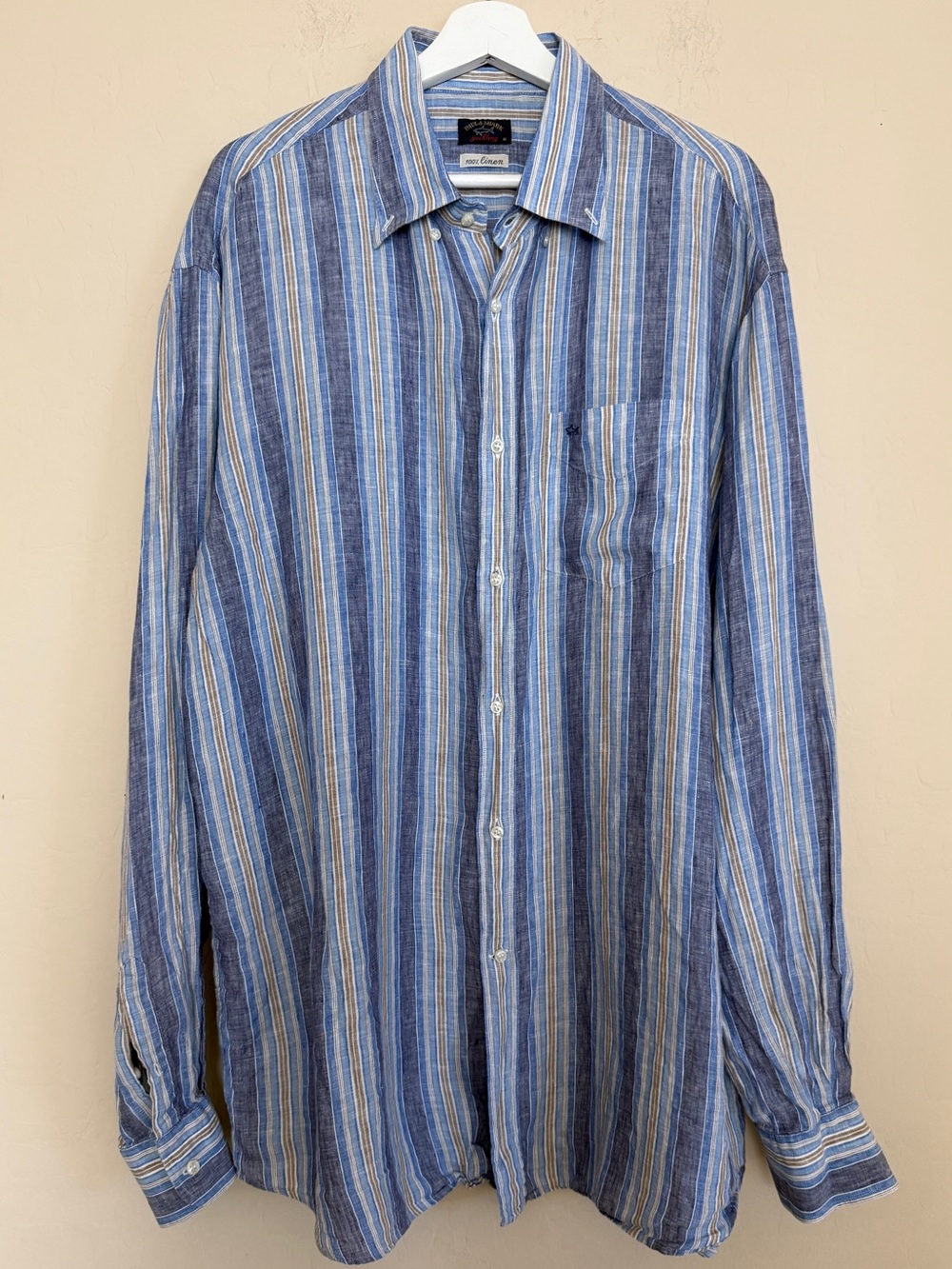 Paul & Shark Blue Multi-Striped Linen Button-Down Shirt Men’s XL